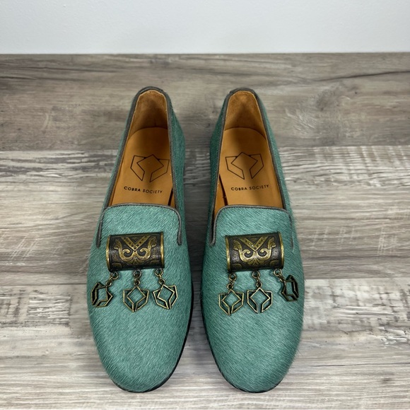 Cobra Society Teal Blue-Green Calf Hair Embellished Loafers - Size 6 - Picture 4 of 10